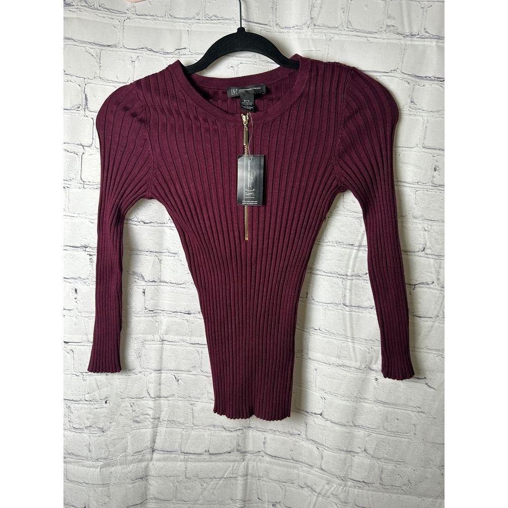 INC International Concepts Burgundy Ribbed Sweater Long Sleeve Pullover